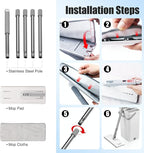 Flat Mop and Bucket with Wringer Set, Hands-Free Floor Mop and Bucket with 3 Reusable Washable Microfiber Pads and 66" Stainless Steel Handle, Wet and Dry Use for Home Floor Cleaning