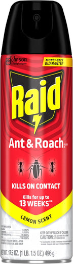 Raid Ant & Roach Killer Spray For Listed Bugs, Keeps Killing for Weeks, Lemon Scent, 17.5 oz