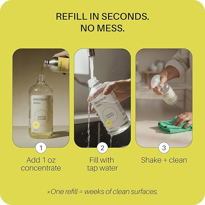 Everneat Surface Cleaner Concentrate (Refill) Lift / 8 Refills (8oz) | Aluminum Bottle…