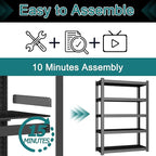 47" W Heavy-Duty Metal Storage Shelving, 5-Tier 3000 LBS Garage Shelves Unit, 71" H Ajustable Industrial Shelf for Garage, Warehouse, Home, Kitchen, Pantry, Office, Black