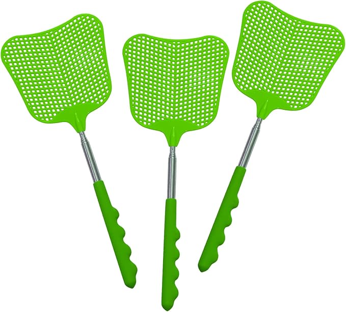 Wapodeai 3 pcs Fly Swatter, Fly Swatters Plastic Telescopic, Large Bug Swatter That Work for Indoor and Outdoor. (3 Green)