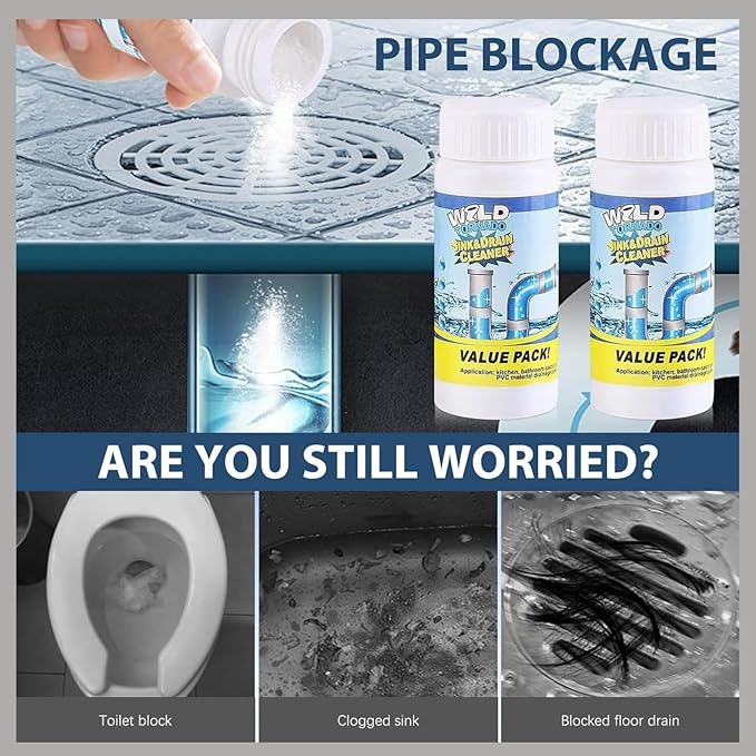 Pipe BFast Acting Foaming Unclogger for Kitchen Sink, Bathroom, Shower, and Toilet Pipeline Cleaningobo Drain Cleaner,Wild Sink And Drain Cleaner Powder, (2)