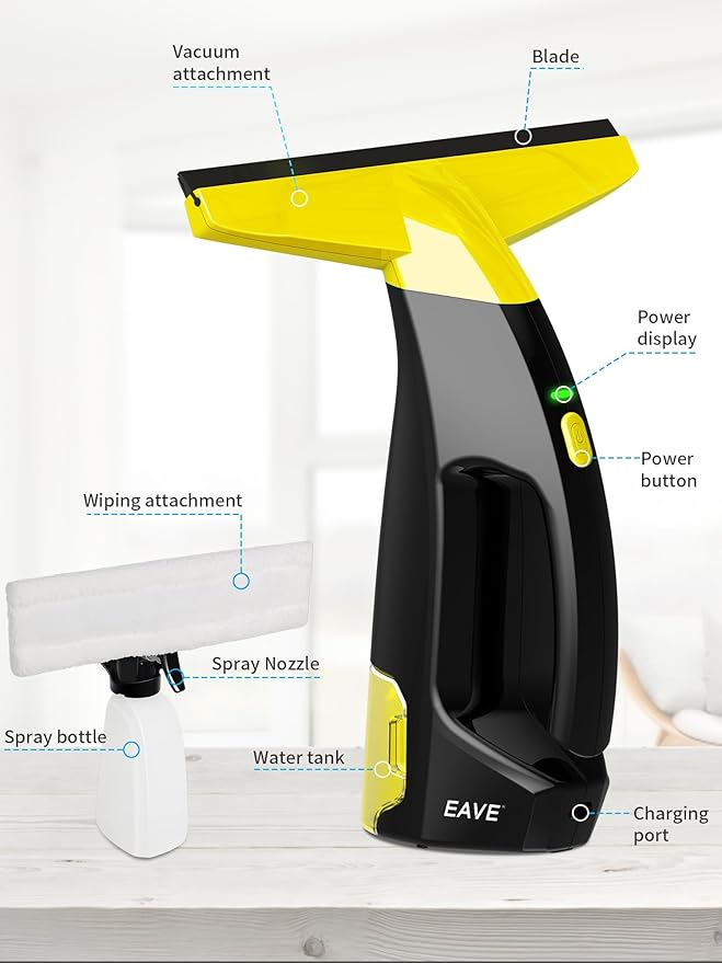 Rechargeable Window Vac, Power Window Vacuum Cleaner Set, Window Squeegee Electric Cleaning Tool for Windows, Tiles, Mirrors, 200ml Water Tank