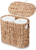 YANGQIHOME Toilet Paper Storage, Water Hyacinth Toilet Paper Storage with Lid, Papers Container for up to 4 Mega Rolls, Bathroom Basket Organizer