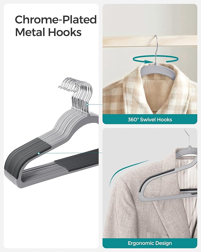 SONGMICS Clothes Hangers, Pack of 50 Plastic Coat Hangers, Space-Saving, Light Gray and Dark Gray UCRF50G