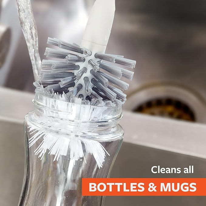 Full Circle Clean Reach Bottle Brush Replacement Head - Long Handle, Flexible, For Water Bottles, Baby Bottles, Narrow Containers, Kitchen Cleaning - White