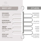 MORALVE Pants Hangers Space Saving - 4 Pack European Beechwood Scarf and Jean Hangers - Closet Organizer and Space Saver Pant Rack, Leggings Hanger, and Scarf Holder with 360° Swivel Hook