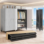 Heavy Duty Covered Clothes Rack with Magnetic Door Foldable Portable Wardrobe Closet for Hanging Clothing Rolling Black Metal Garment Rack on Wheels Closet System (Gray, 49.12in)