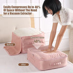 Ultra Space Saving Self Compression Organizer, Upgraded Space Saving Self Compression Organizer Space Bags, Premium Comforter Packaging Cube Bedding Storage Bag (Pink, X-Large 54×42×60cm)