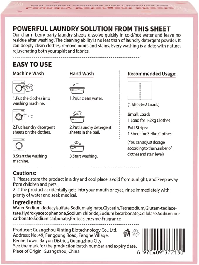 YCUO Eco Laundry Detergent Sheets - 80 Loads, Hypoallergenic Dryer Sheets with Berry Odor, Travel Laundry Detergent for Camping Vacation Cruise Trip College Dorm