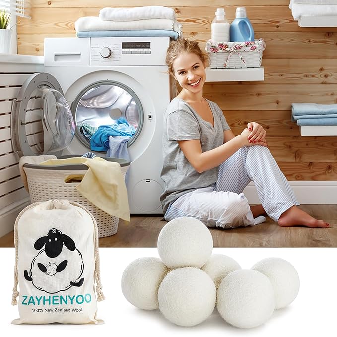 Wool Dryer Balls, 100% New Zealand Wool 12 Pack Reusable & Natural Fabric Softener Alternative Reduces Static Wrinkles Saves Drying Time, Ideal for Sensitive Skin Clothes(Brilliant White)
