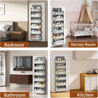 Over The Door Organizer with 6 Large Pockets, Over the Door Storage 12 Side Pockets, Hanging Door Organzier 44 lb Load Behind Door Storage Hanging Shelf for Closet Wall Bathroom Nursery, 6-Tier Grey