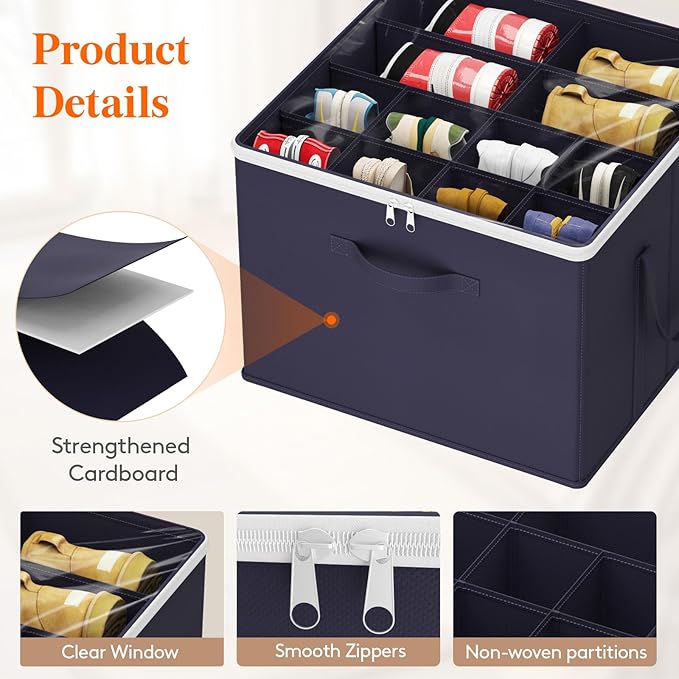 Lifewit 4 Pack Shoe Storage Organizer for Closet, Large Shoe Box Storage Containers with Clear Cover, Foldable Storage Bins Fit for Boots Fits 48-64 Pairs (Each 12-16 Pairs) Blue