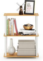 Furinno TURN-S-TUBE Storage Shelves, 3-Tier Book Shelf, Corner Shelf, Toolless Open Shelves, for Organization and Storage, Living Room, Garage, Home Office, Beech