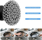 Cast Iron Scrubber Cleaner, Chainmail Scrubber for Cast Iron Pan Skillet, Dish Scouring Pad, 316 Stainless Steel Brush/Scraper for Metal Skillet Scrubbing, Wok, Dutch Oven Cleaning Kit - Thick Mesh