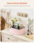 Small Woven Basket, 13.5 x 9.5 x 5 Inches, Storage Basket for Organizing, Cute Small Rope Shelf Closet Cube Storage Bins Baskets for Shelves, Dog Toy Gift Baskets Empty, 3 Pack Light Pink