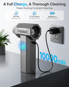 Compressed Air Duster, 300000 RPM & 400 G Wind Pressure, 10000 mAh Battery with Fast Charging, 4-Gear Electric Air Duster Rechargeable, Electric Duster Mini Blower with LED for Office Cleaning