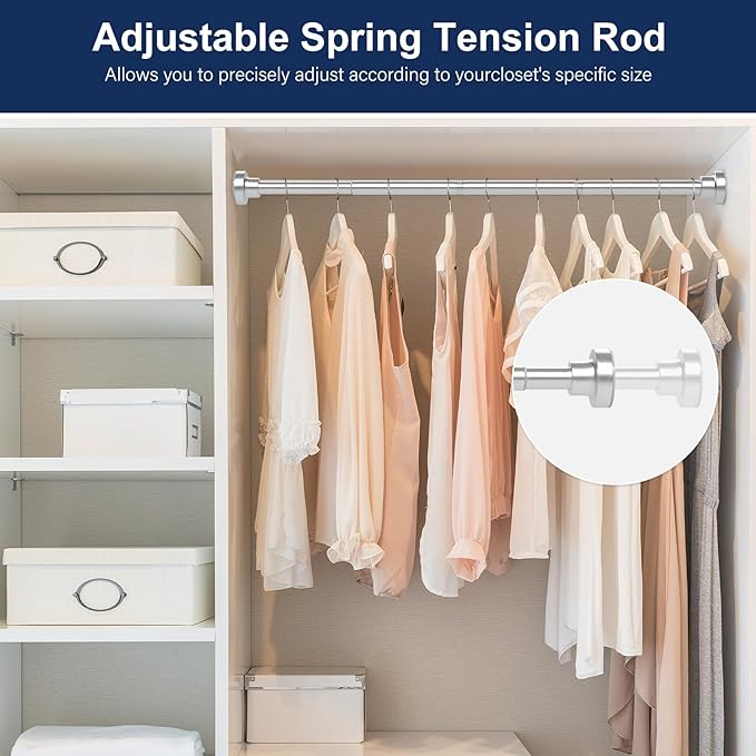 No Drilling Closet Rod, 27.5-94 Inches Hanging Closet Rod for Clothes, Closet Bar & Pole Heavy-duty, Closet Rods for Hanging Clothes For Closet Wardrobes Bathroom Laundry RV Curtains,Nickel