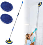 Wall Cleaner, Max 66'' Wall Mop with Long Handle, Ceiling Dust Mop with 15° Labor-Saving Elbow Extension Pole, Baseboard Duster Washer Scrubber, High Reach Window Cleaning Brush, Roof Cleaning Tool-BU
