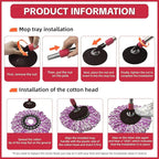 Spin Mop Replacement Handle 360 Degree Spin Mop Pole Handle Replacement Rotating Telescopic Stick for Mop Head, Ideal for Home and Household Cleaning