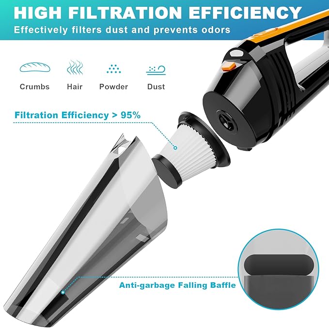 Car Vacuum, Portable Car Vacuum Cleaner High Power 8000Pa, Small 12V Handheld Vacuum with LED Light,16.4Ft Corded, Deep Detailing Cleaning Kit of Car Interior with Dry for Men/Women