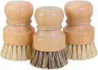 Wooden Dish Scrub Brush - Natural Fiber Kitchen Dish Scrubber Set, for Cleaning Pots, Sink, Tableware and Vegetables - 3 Pack