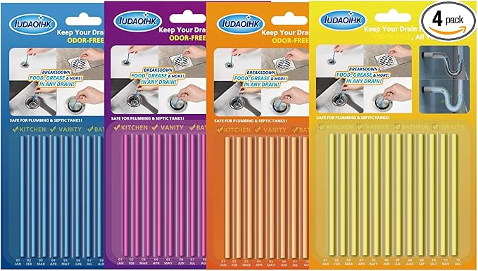 Drain Sticks Sink Cleaner Opener Enzyme Drain Cleaner to Keep Drains and Pipes Clear and Remove Odor 4 Packs(48 pcs)