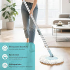 Spin Mop and Bucket with Wringer Set, 360° Spinning Mop Bucket System with 3 Microfiber Mop Replacement Heads, Adjustable Handle for Floor Cleaning (Light Blue)