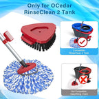 Spin Mop Head and Brush Replacement Compatible with O Cedar RinseClean 2-Tank System, 4 Mop Replace Heads, 1 Handle, 1 Base and 1 Scrub Brush Combo Set