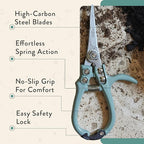Modern Sprout Hand Pruners & Shears Set with Blister Pack - Lightweight Gardening Tools with Easy Lock - Sharp Carbon Steel Blades -Rust Resistant Scissors for Herbs, Flowers - Ocean