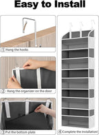 TAHAVICE 1 Pack Over The Door Organizer Storage, Hanging Organizer Closet with 5 Large Pockets 10 Mesh Pockets, 44 lbs Weight Capacity, Behind Door Storage for Nursery Bedroom Bathroom (Dark Grey)