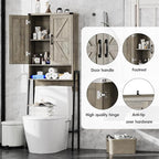 Vabches Over The Toilet Storage Cabinet with 2-Door Design Bathroom Organizers and Storage with Anti-Tip Device Over Toilet Organizer with Shelves for Bathroom,Restroom,Laundry Grey