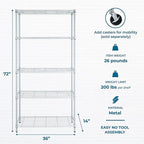 Honey-Can-Do 5-Tier Heavy-Duty Adjustable Shelves, Metal Storage Rack with 200-lb Shelf Capacity, White, 14" W x 36" L x 72" H