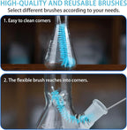 Glass Cleaning Kit with Reusable Silicone Accessories - Complete Set of Cleaning & Storage Tools for Easy Glassware Care，Reusable Microfiber Towel & Soaker Bag, Brushes, Mat, Caps Funnel & Plugs