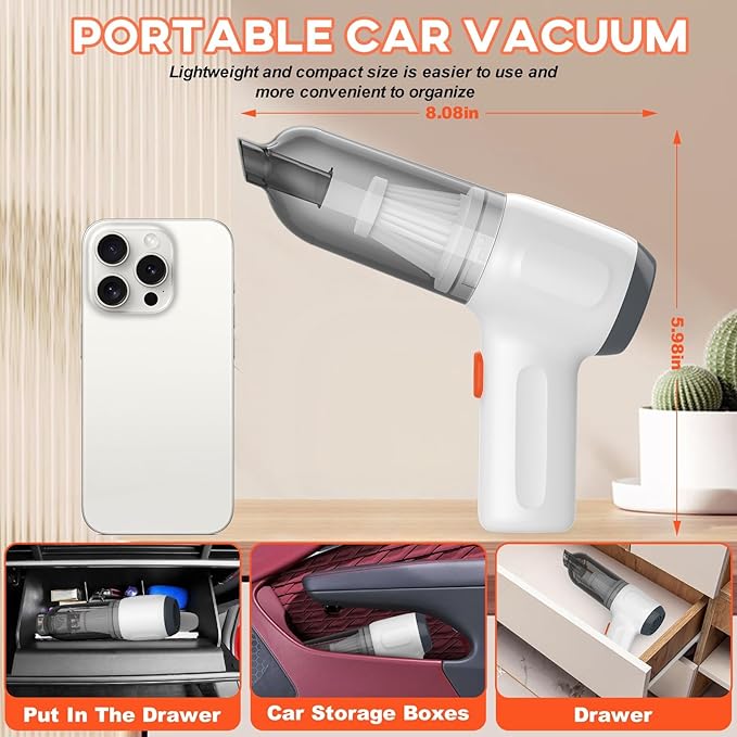 Mini Car Vacuum Cleaner, Small Handheld Vacuum Portable Cordless 3 in 1 Dust Buster & Air Blower & Hand Pump, 15000PA Rechargeable Hand Vacuum High Power for Car, Home, Office