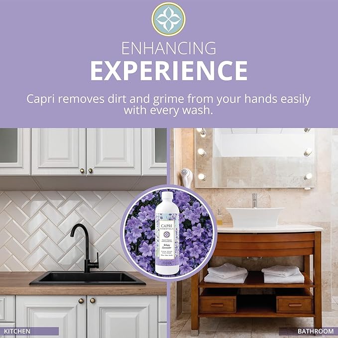 CAPRI ESSENTIALS Dish Soap Liquid, Natural Household Cleaning, Plant Based Aromatic Dish Detergent, Blend of Essential Oils with Juniper & Chamomile, White Lavender, 16 FL OZ (3 Pack)