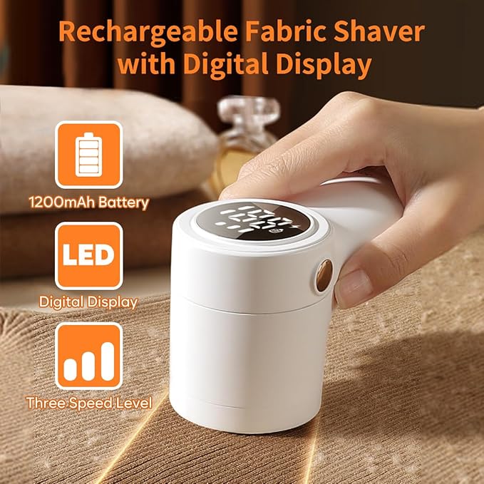 𝗥𝗲𝗰𝗵𝗮𝗿𝗴𝗲𝗮𝗯𝗹𝗲 Fabric Shaver, coldSky Lint Remover for Clothes with 3 Replaceable Blades, Electric Lint Shaver with Digital Display, 3-Speeds Defuzzer for Removing Fuzz and Pill from Sweater
