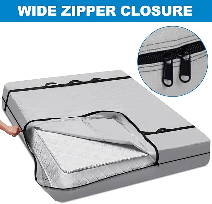 TICONN Mattress Bags for Moving, Heavy Duty King Mattress Cover Storage Bag with Full-Around Handle and Adjustable Buckles (Gray, King)