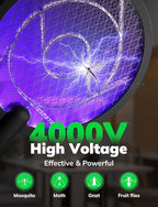 YISSVIC Electric Fly Swatter Bug Zapper Racket 4000V LED Screen Dual Modes Fly Zapper Rechargeable for Indoor Home Office Backyard Patio Camping