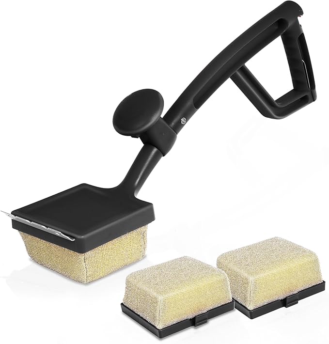 SHINESTAR Bristle-Free Griddle Cleaning Kit – BBQ Steam Grill Brush with 2 Replacement Heads & Scraper for Cast Iron & Stainless Steel Grates,Excellent Grill Tools, Black