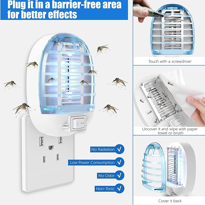 Bug Zapper Indoor, Electronic Fly Trap Insect Killer, Mosquitoes Killer Mosquito Zapper with Blue Lights for Living Room, Home, Kitchen, Bedroom, Baby Room, Office(2 Packs)