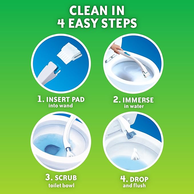 Scrubbing Bubbles Toilet Bowl Cleaning System with Flushable & Disposable Cleaner Refill Pads, Fights Odors and Helps Remove Limescale & Hard Water Stains, Citrus Scent, 1 Wand + 4 Refills + 1 Stand