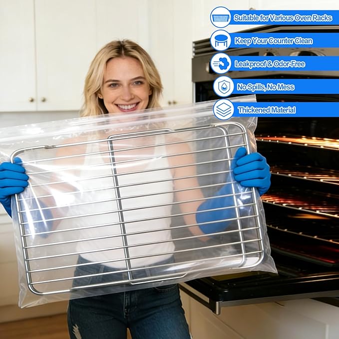 Palksky Oven Rack Cleaning Bags, 19.6 x 27.5 Inch Heavy Duty No-Scrub with Side Zipper Opening, Reusable Leak-Resistant PE for Deep Soaking Grill Grates & BBQ Racks, No Cleaner Included, 3 Pack