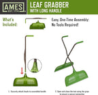 AMES Leaf Grabber Rake with Long Handle & Cushioned Grip for Leaves, Lawn Clippings, Twigs, Yard Waste