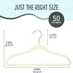 TechZoo 50 Premium Kids Velvet Hangers - 14" Non-Slip Clothes Hangers for Kids & Preteens - Ultra Slim, Space-Saving, Strong & Durable Hangers with 360° Swivel Hook - Ivory