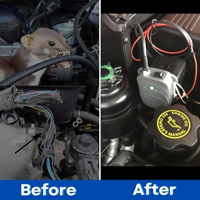 Under Hood Rodent Repellent for Car Engine with Strobe Lights Ultrasonic Mouse Repellent Mice Deterrent Rat Repeller Squirrel Repeller RV Protection for 12V 24V Car Battery 2 Pack