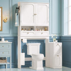 Over the Toilet Storage Cabinet with Mobile Bathroom Storage Cabinet & 3 Adjustable Shelves, Bathroom Storage Cabinet Over Toilet with 4 Section Drawers for Bathroom and Laundry Room, White