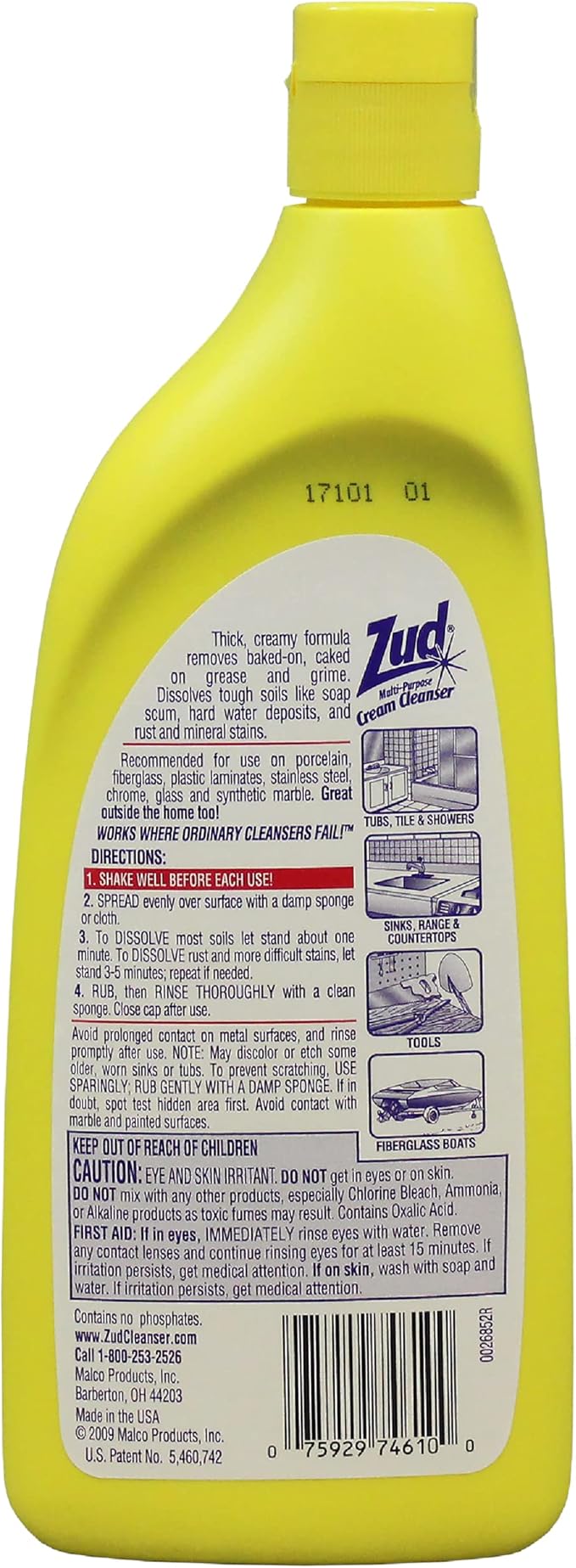 Zud Cream Cleanser (2-Pack) - Ultimate Bathroom Cleaner / Bleach-Free Formula for Shiny Surfaces / Removes Rust, Hard Water Stains, & Grime / Best for Countertops, Bathrooms, Marble, and More (530019)
