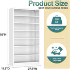 Heavy-Duty Steel Storage with 6 Adjustable Shelves , Metal Shelving Unit for Pantry, Office,Coffee Station– Easy Assembly, Multi-level Organizational Space(White, 7 Tier-55"H x 27.6"W x 11.8"D)