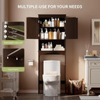 Gizoon Over the Toilet Storage Cabinet with Adjustable Shelf and Double Doors, Bathroom Space Saver Organizer Above Toilet with Open Shelf, Taller Wooden Free Standing Toilet Rack -Espresso